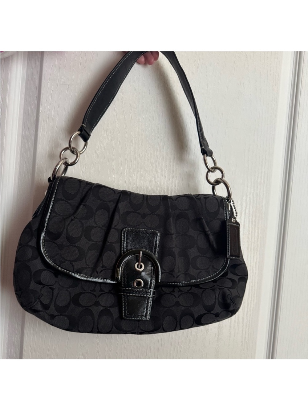 Coach Black Signature Canvas Shoulder Bag with Buckle